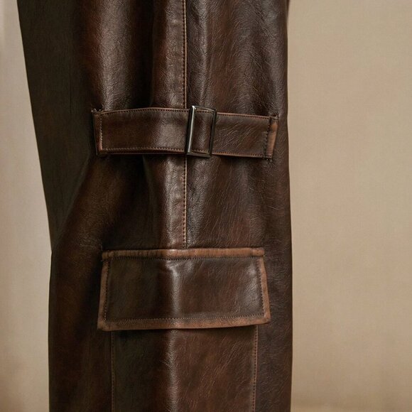 Coffee Brown Casual Women's Merlot Vintage Distressed Faux Cargo Pants - Picture 6 of 6